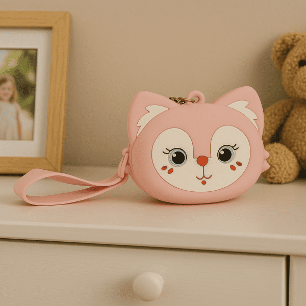 Cute Pink Cat Coin Purse With Wrist Strap
