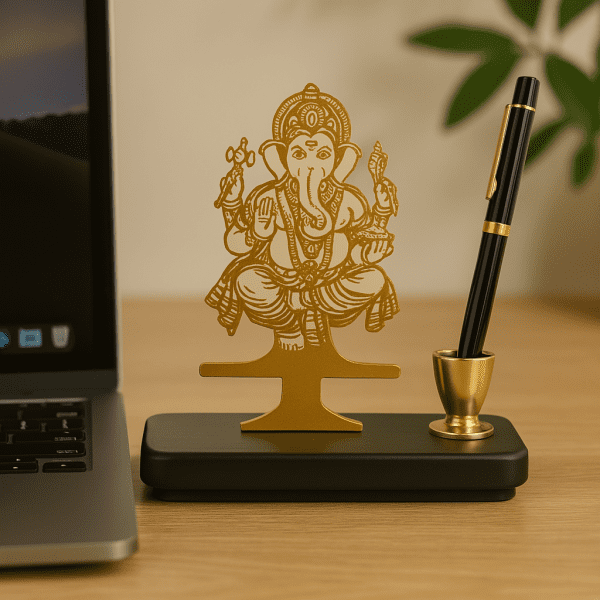 Ganesh Ji Pen Stand with Elegant Pen (A Perfect Addition to Your Workspace)